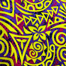 Yellow/Purple/Red Traditional Polynesian Tribal Neon Tie-Dye Cotton Fabric