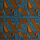 Rust Turquoise Traditional Tongan Geometric Design Peachskin Fabric