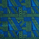 Turquoise/Green Traditional Tongan Geometric Design Peachskin Fabric