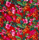 Red Tropical Garden Peachskin Fabric