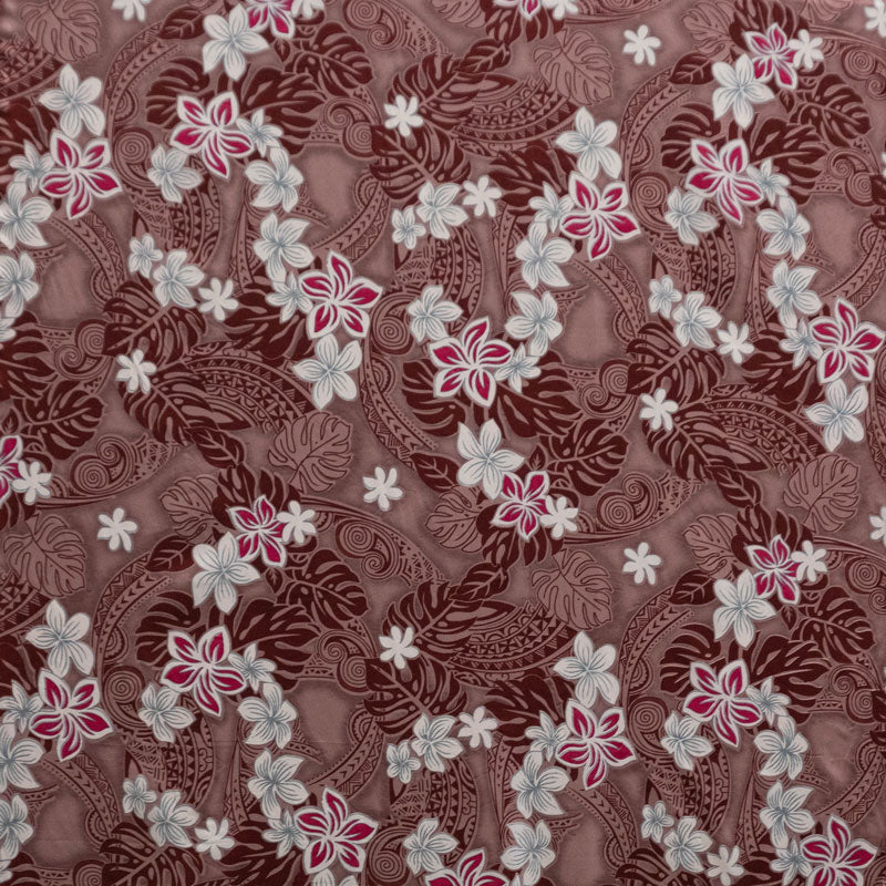 Traditional Polynesian Tattoo Plumeria Tiare Design | Peachskin Fabric Maroon