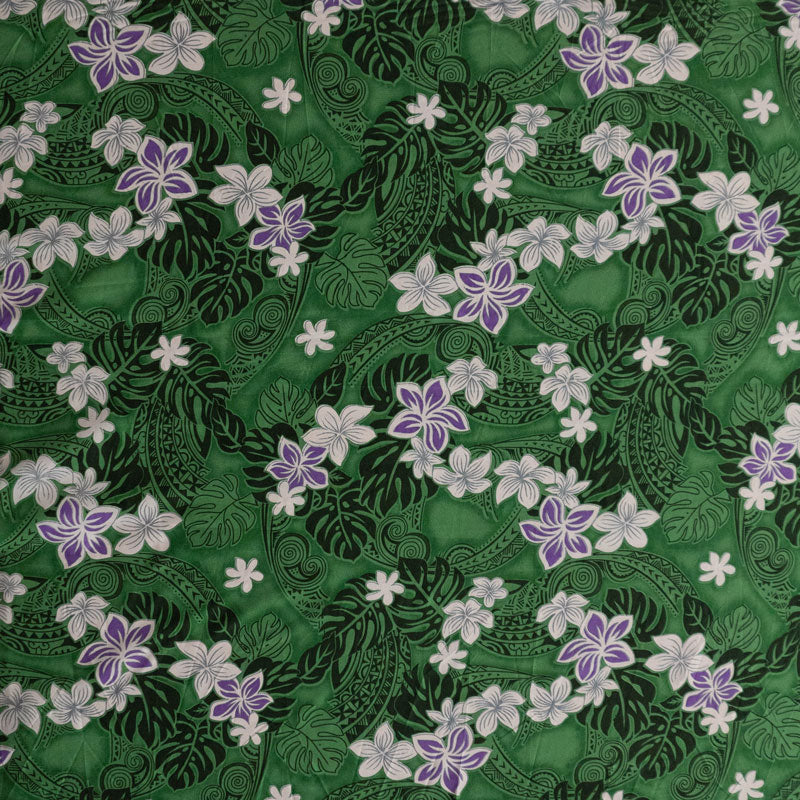 Traditional Polynesian Tattoo Plumeria Tiare Design | Peachskin Fabric Green