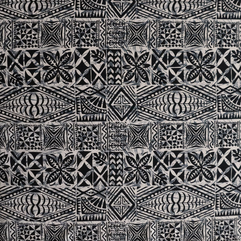 Traditional Tongan Geometric design | Peachskin Fabric Black
