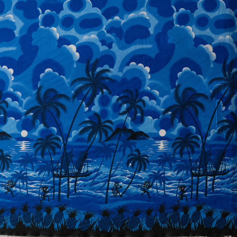 Island Sunset over Ocean | Peachskin Fabric Blue