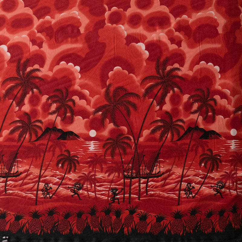 Island Sunset over Ocean | Peachskin Fabric Red