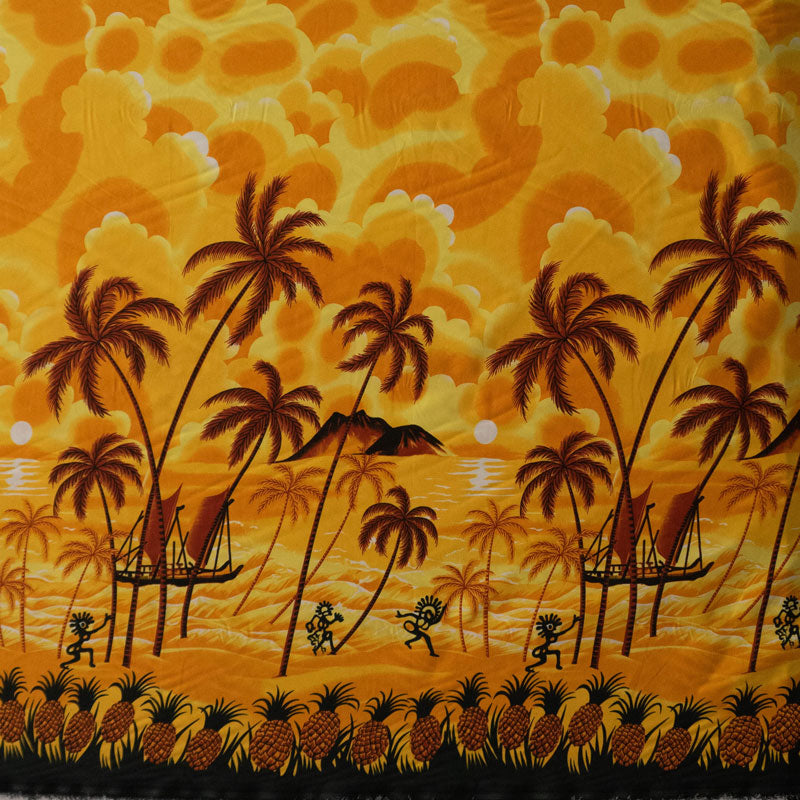 Island Sunset over Ocean | Peachskin Fabric Yellow