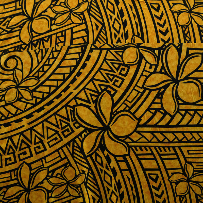 Plumeria Tribal Design | Peachskin Fabric Yellow black